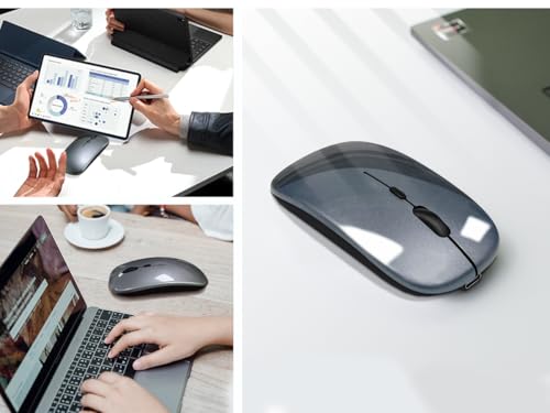 Wireless Bluetooth Mouse for iPad/MacBook Pro/Air/Laptop/pc Rechargeable Silent Mouse Portable Slim for Surface Pro/Lenovo/Samsung Tablet (Gray) - color: Gray