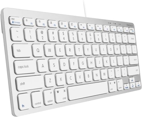 Macally Small Wired Keyboard for Mac and Windows - 78 Scissor Switch Keys Compatible Apple Keyboard - USB Mini Keyboard that Saves Space and Looks Great - Plug and Play Wired Mac Keyboard - Aluminum - color: Silver Aluminum