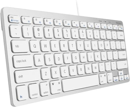 Macally Small Wired Keyboard for Mac and Windows - 78 Scissor Switch Keys Compatible Apple Keyboard - USB Mini Keyboard that Saves Space and Looks Great - Plug and Play Wired Mac Keyboard - Aluminum - color: Silver Aluminum