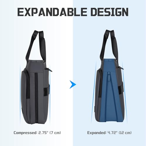 RAINYEAR 15.6 Inch Expandable Laptop Bag with Handle for Men Women | Waterproof Large Capacity Laptop Shoulder Bag Carrying Bag Briefcase Compatible with 15.6 inch Laptop Computer PC - color: Gray