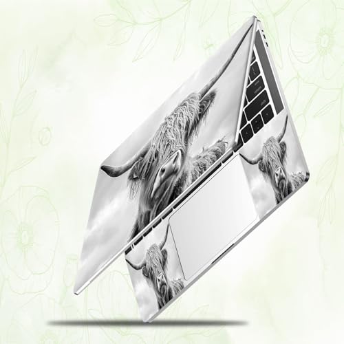 Laptop Skin Sticker Decal, Universal Reusable Vinyl Laptop Cover for 12" 13" 13.3" 14" 15" 15.4" 15.6" Notebook PC, Reusable Waterproof Scratch-Resistant with 2 Wrist Pads,Highland Art Cow - color: Highland Art Cow