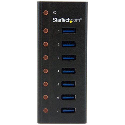 StarTech.com 7 Port USB 3.0 Hub (5 Gbps) - Metal Enclosure - Desktop or Wall Mountable - Rugged & industrial Powered USB Expander and Splitter Hub (ST7300U3M) | USB 3.0, Rugged metal enclosure, Desktop or wall-mount bracket, Upright ports for oversized co