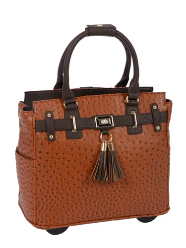 JKM & Company Rolling Laptop Bag for Women | Designer Wheeled Briefcase | Fits 13-17" Laptops | Office Travel Computer Case - color: Brown