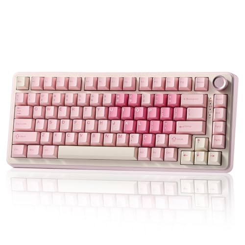 YUNZII B75 PRO Wireless Mechanical Gaming Keyboard | Custom 75% Layout with Knob,Gasket Mount,Hot Swap,Creamy Pre-lubed Switch,BT/USB-C/2.4G(Milk Switch,Pink) - color: Pink, size: Milk Switch