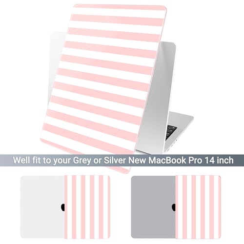 Batianda Case for MacBook Pro 14" 2026 2025-2021 Release, Pink Candy Stripe | 4-in-1 bundle with preppy design, 1.2mm lightweight slim hard shell protection for girls, students and aesthetic users - color: Pink Candy Stripe