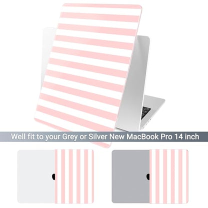 Batianda Case for MacBook Pro 14" 2026 2025-2021 Release, Pink Candy Stripe | 4-in-1 bundle with preppy design, 1.2mm lightweight slim hard shell protection for girls, students and aesthetic users - color: Pink Candy Stripe