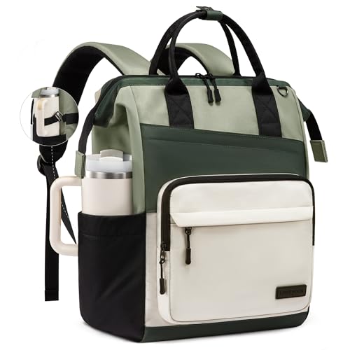LOVEVOOK Laptop Backpack for Women, 15.6 Inch Travel Backpack for Work College Business, Water Resistant Teacher Nurse Bag with Large Capacity, School Bookbag Bags Cute Daypack for Woman Girls - color: Olive-beige-black, size: 15.6 inch