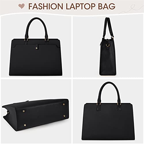 RAINSMORE Laptop Bag for Women 15.6 Inch Laptop Tote Bag Leather Work Bag Waterproof Womens Briefcase Business Office Computer Tote Bag Large Capacity Handbag Shoulder Bag Black - color: Black