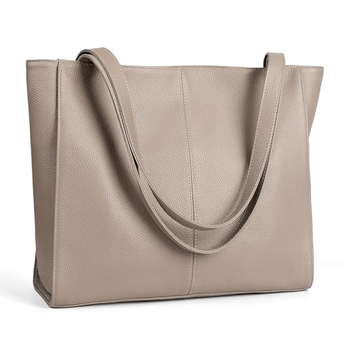 befen Genuine Leather Tote Bag for Women Work Travel Leather Purse Handbags | Real Leather, Padded 14" Laptop Compartment, Multi-Pockets, Zipper, Tote Bag for Daily - color: Taupe