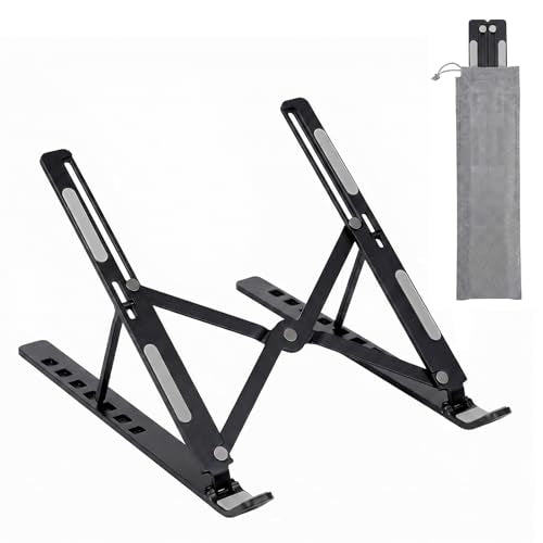 SAYEEC Laptop Stand for Desk Portable Laptop Riser 7 Angles Ergonomic Adjustable Computer Stand Aluminum Foldable Laptop Stands Ventilated Cooling Notebook Holder for 10-15.6" Laptops Tablet (Black) - color: Black