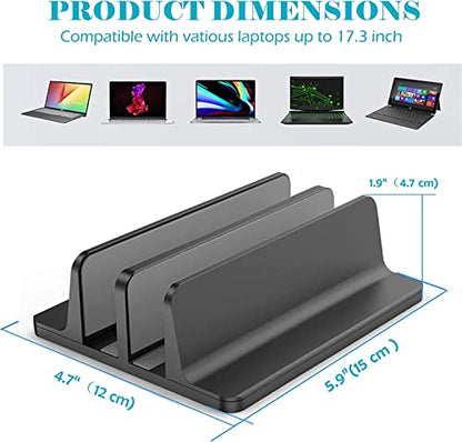 Double Slot Vertical Laptop Tablet Stand Mount Space -Saving Storage for MacBook Laptop Chromebook Tablet,Smartphone (Black)
