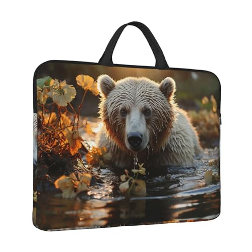 14 inch Laptop Sleeve with Handle Shockproof Laptop Bag Waterproof Computer Cover Bag Bear Crossing The River Briefcase