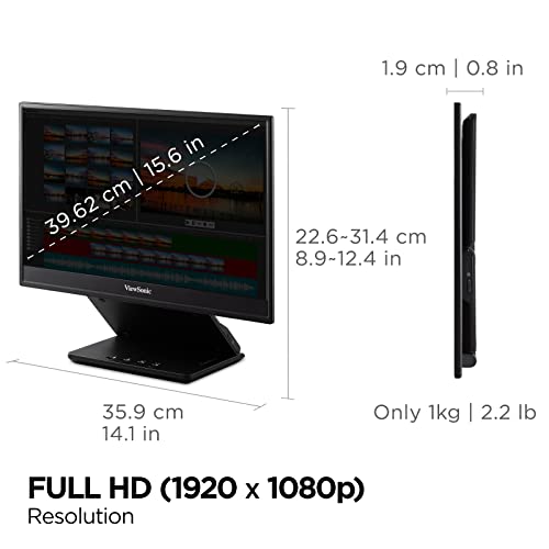 ViewSonic VP16-OLED 15.6 Inch 1080p ColorPro Monitor, OLED Display with Pantone Validated Color Accuracy for Immersive Second Screen Productivity, Advanced Ergonomics, 40W USB-C, and mini HDMI Inputs - style: 15.6-Inch OLED