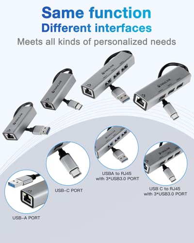 USB to Ethernet Adapter,Ethernet to USB,USBA to RJ45 for Nintendo Switch 2,Gigabit Ethernet Adapter, LAN Network for Laptop, MacBook,Chromebook,Surface, Desktop,PC and More (USB A with 3.0HUB)