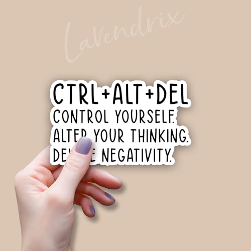 (3pcs) Ctrl+Alt+Del Control Yourself Alter Your Thinking Delete Negativity Sticker Funny Motivational Inspirational Vinyl Decal Stickers for Tumbler Laptop Kindle Tablet Books Phone - Size 3x1.8