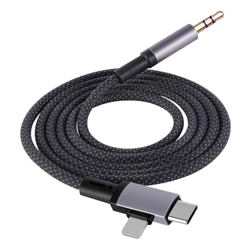 2 in 1 Lightning and USB C to 3.5mm Audio Auxiliary Jack Cable, Type C to Lightning 3.5mm Headphone Car Stereo Cable, Compatible with iPhone 16/15/14/13/12/11/X, Samsung Galaxy S24 S23 S22 S21 Note 20 - size: 3.3FT