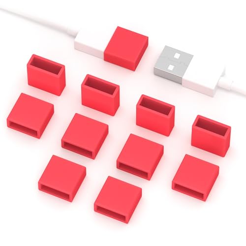 10PCS USB Port Protective Cover,USB A Male Anti Dust Plug Stopper Cap Cover Protector Lids USB Interface Protector for USB Male Ports (Red) - color: Red