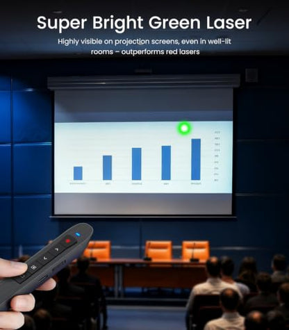 Green Light Presentation Clicker for Teachers – USB-C Rechargeable Wireless Presenter for PowerPoint/Keynote/Google Slides, Plug & Play Remote for Mac/Windows/Laptop - style: Green+Rechargeable