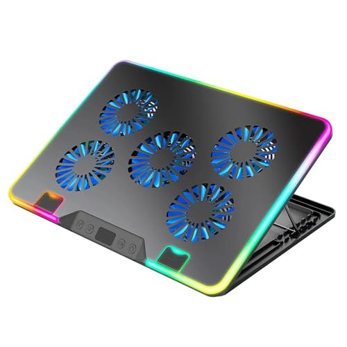Laptop Cooling Pad with 5 Quiet Fans - 2 USB Ports, Notebook Stand for 11-17.3in Laptops & Gaming PCs(Black) - color: Black