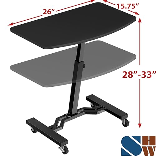SHW Mobile Height Adjustable Laptop Rolling Cart with Height Adjustment from 28" to 33", Black - color: Black