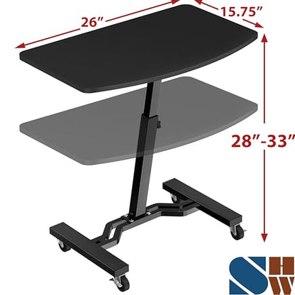 SHW Mobile Height Adjustable Laptop Rolling Cart with Height Adjustment from 28" to 33", Black - color: Black