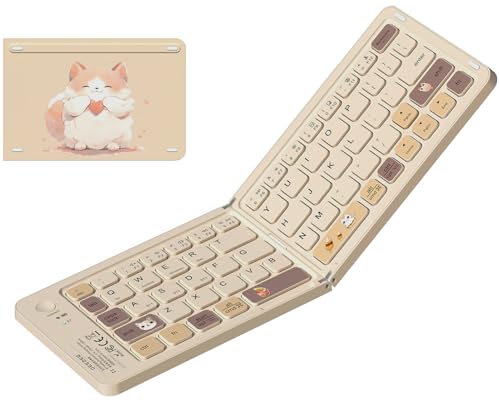Foldable Bluetooth Keyboard with UV Printing Technology Rechargeable Keyboards,Compact Wireless Travel Keyboards for iPad, Smartphone, Tablet and Laptop - Z1 Milk Tea Colorful - color: Z1 Milk Tea Colorful
