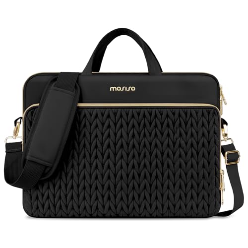 MOSISO 15.6 inch Laptop Shoulder Bag for Women, 15-16 inch Computer Bags | Compatible with MacBook Pro 16 inch / Air 15 inch,HP Dell Lenovo ASUS, Wheat Ear Quilted Laptop Bag with Handle&Pocket, Black - color: Black, size: 15.6 inch