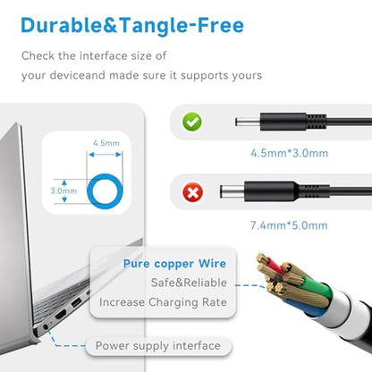 65W 45W 4.5mm Round Tip Slim Curved Laptop Charger Compatible with Dell Inspiron 15 14 13 17 3000 5000 7000, Vostro 14 15, Latitude 3490 3590, 19.5V 3.34A AC Adapter, Small Barrel Connector