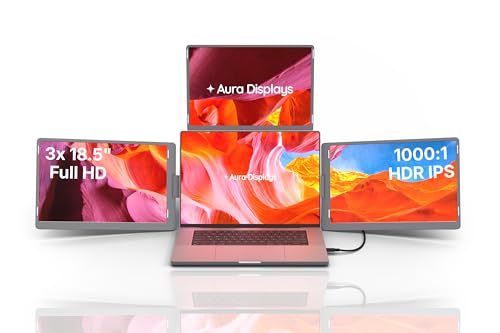 | Triple Go 18.5" Max | Premium Triple Portable Monitor Extender | Auto-Rotating Top Display | Quad Screens | 3×18.5" FHD 1080P HDR IPS | USB-C & USB-A | Compatible 11-18" Laptops