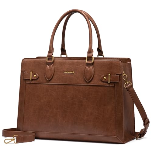 LOVEVOOK Laptop Bag for Women, 15.6 Inch Large PU Leather Tote Bag, Professional Teacher Work Bag, Waterproof Business Computer Briefcase, Shoulder Tote Purse for Office - color: Brown(vintage Leather ), size: 15.6 Inch