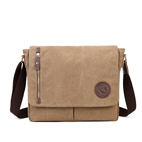 Sechunk Canvas Small Messenger Bag Vintage Shoulder bag Everyday Purse Crossbody bag for men women - color: Coffee