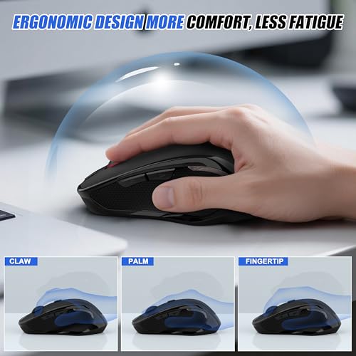 Wireless Bluetooth Mouse for Mac Pro MacBook Air, Rechargeable Mice with Jiggler Mouse, 3 Mode Switch Bluetooth 5.2/3.0 & 2.4G USB-A/USB-C Receiver, Optical Silent Mouse for iPad PC Laptop, Black - color: Bluetooth Wireless Mouse (Black)