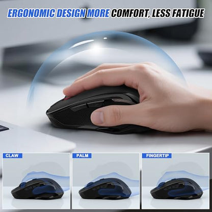 Wireless Bluetooth Mouse for Mac Pro MacBook Air, Rechargeable Mice with Jiggler Mouse, 3 Mode Switch Bluetooth 5.2/3.0 & 2.4G USB-A/USB-C Receiver, Optical Silent Mouse for iPad PC Laptop, Black - color: Bluetooth Wireless Mouse (Black)