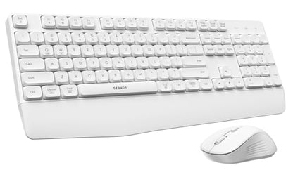 seenda COE200 Wireless Bluetooth Keyboard and Mouse Combo with Wrist Rest | USB/Bluetooth multi-device switching, quiet clicks, full-size ergonomic set for PC, laptop, Mac, and MacBook, White - color: White
