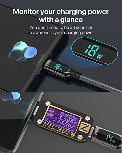 SOOPII 100W 4ft USB C to USB C Cable Fast Charge, Nylon Braided Cable with LED Display for lPhone 15/15 Pro/15 Plus/15 Pro Max,lPad Air,MacBook Pro,Galaxy S24/S23, Pixel, LG (Grey) - color: Grey, size: 1.2M - 100W