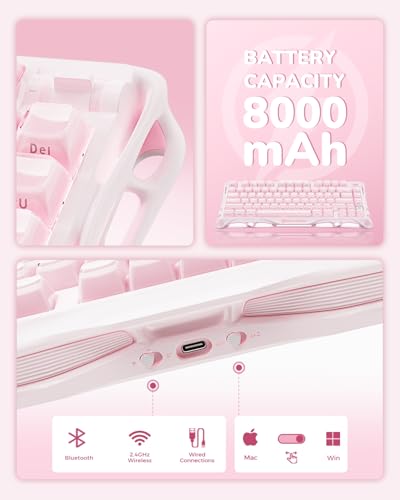 GravaStar Mercury K1 75% Pink Wireless Keyboard, Aluminum Alloy Exoskeleton Design Mechanical Gaming Keyboard, Gasket Hot-Swap Socket, Linear Switches, RGB Backlit【Sakura Pink】 - color: Sakura Pink