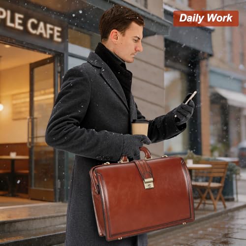 Banuce Italian Full Grain Leather Doctor Bag for Men Lawyer Briefcase | Eco-friendly Leather,Fits 15.6" Latop,Paded Laptop Compartment,Ergonomic Handle,with Lock,Shoulder Strap,Work,Business Travel