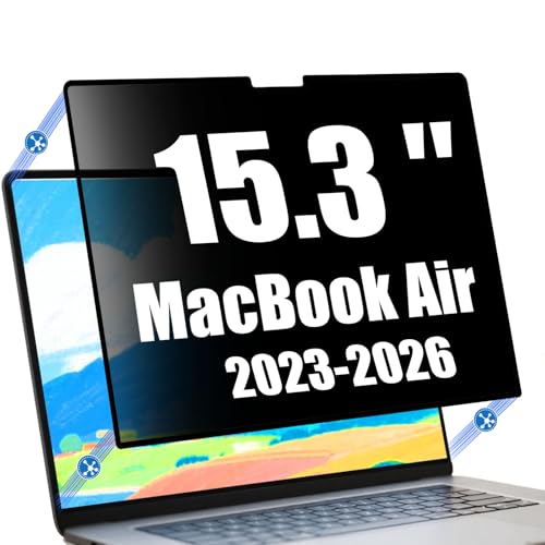 Privacy Screen for MacBook Air 15.3 Inch (2023-2026, M2-M5) | Ultra-Thin Edge Adhesive, Blue Light Filter, Anti-Glare, Scratch Resistant, Close Without Removing, Sleep Mode Compatible - size: MacBook Air 15.3 inch 2023-2026