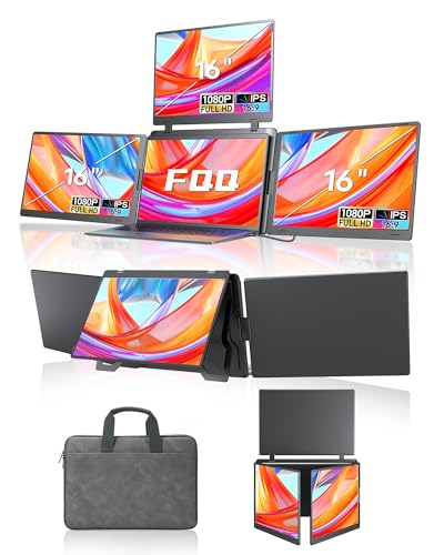 16" Triple Screen Monitor Extender, Quad Monitors for 14-18.5" Laptops | 1 Cable for 3 Screens Portable Monitor, Travel Screen Extender, Compatible with Win MacOS, FHD 1200P IPS, USB-C/HDMI-S788 Pro