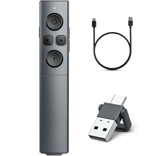 2-in-1 USB Type C Presentation Clicker, Rechargeable Wireless Presenter Remote, Clicker for PowerPoint Presentations, Pointer for Presentations Slide Advancer with Volume Control for Mac,Computer, PPT - color: A-Red Ligh, size: A-F06