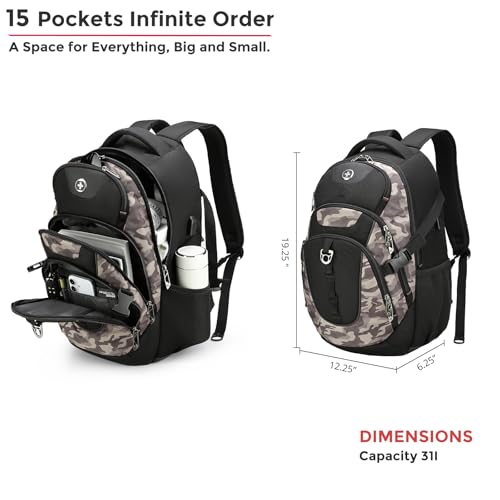 Swissdigital Design Laptop Backpack with USB Charging Port, Travel Backpack Fits 15.6 inches Computer, 31L College School Backpack for Men, Khaki Camo | SD803-94 - color: Khaki Camo