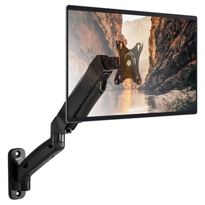 Mount-It! Monitor Wall Mount Arm, Full-Motion Gas Spring, Fits 13–32″ Screens up to 14.3 lbs, VESA 75x75 & 100x100, Tilt Swivel Rotate, Single-Stud Wall Mounted Computer Monitor Arm, RV Compatible