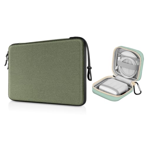 FINPAC 13-inch Hard Laptop Sleeve Case + Charger Case Small Electronic Organizer Bag Light Green