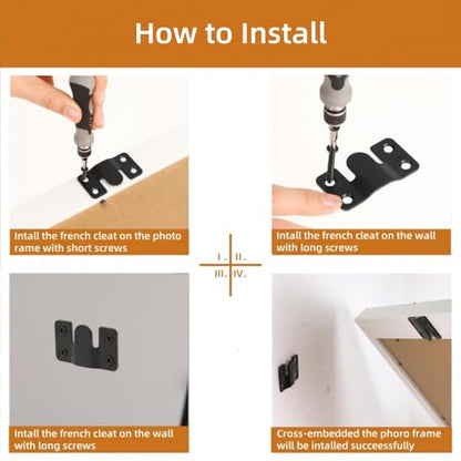 16Pcs Stainless Steel Interlock Hanging Buckle, Flush Concealed Mount Brackets, Z Clip Bracket for Picture Display Art Gallery (S2, Black) - color: Black, size: Small With Screws