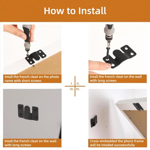 16Pcs Stainless Steel Interlock Hanging Buckle,Flush Concealed Mount Brackets Stainless Steel Z Clip Bracket Interlock Hanging Buckle Mountain Buckle for Picture Display Art Gallery - color: Black, size: Large Without Screws