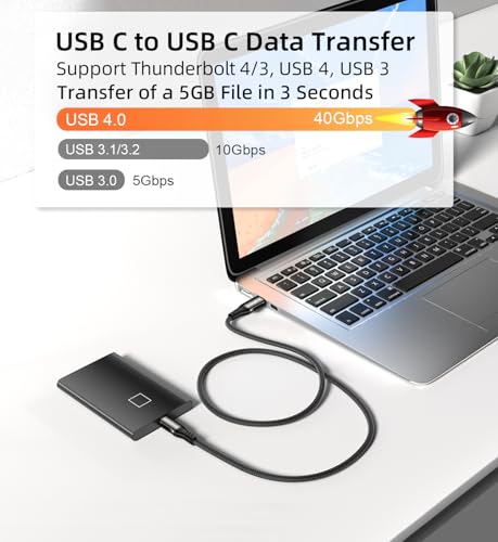 USB 4 Cable 6.6ft, USB-C to USB-C 240W Fast Charging 40Gbps Data Transfer 8K/4K@60Hz Video Output Cable for Thunderbolt 3/4 for MacBook iPhone15/16 Samsung Galaxy USB C Phone Tablet Laptop - color: Grey
