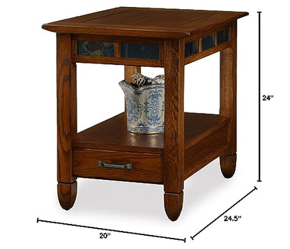 Leick Home 10907 Slatestone One Drawer Rustic Oak End Table, Distressed Rustic Oak - color: Rustic Oak