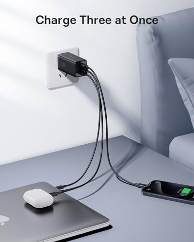 Baseus 65W USB C Wall Charger, 3 Ports Foldable GaN Charger, Fast Charger Block for iPhone 15/14/13/Pro Max/SE/XR/XS, Galaxy S22+/S22, MacBook Pro/Air, iPad, Laptops, Pixel, Steam Deck - color: 65W
