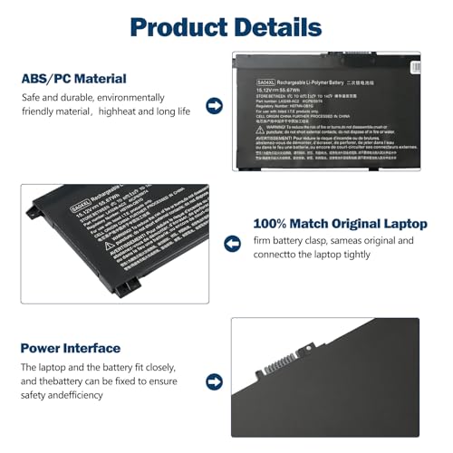 Amanda SA04XL Battery for HP Envy X360 15-DR 15-DR0010TX Series Notebook HSTNN-OB1F HSTNN-OB1G HSTNN-UB7U L43248-541 L43248-AC1 L43248-AC2 L43267-005 SAO4XL 15.12V 55.67Wh - size: 11.85*5.67*1.26 inch SA04XL