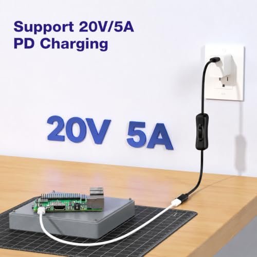 USB Type-C Extension Cable with On Off Switch [1ft], USB 3.1 Type-C Male to Female Extension Cable with ON/Off Switch Support Video/Data/PD Charging